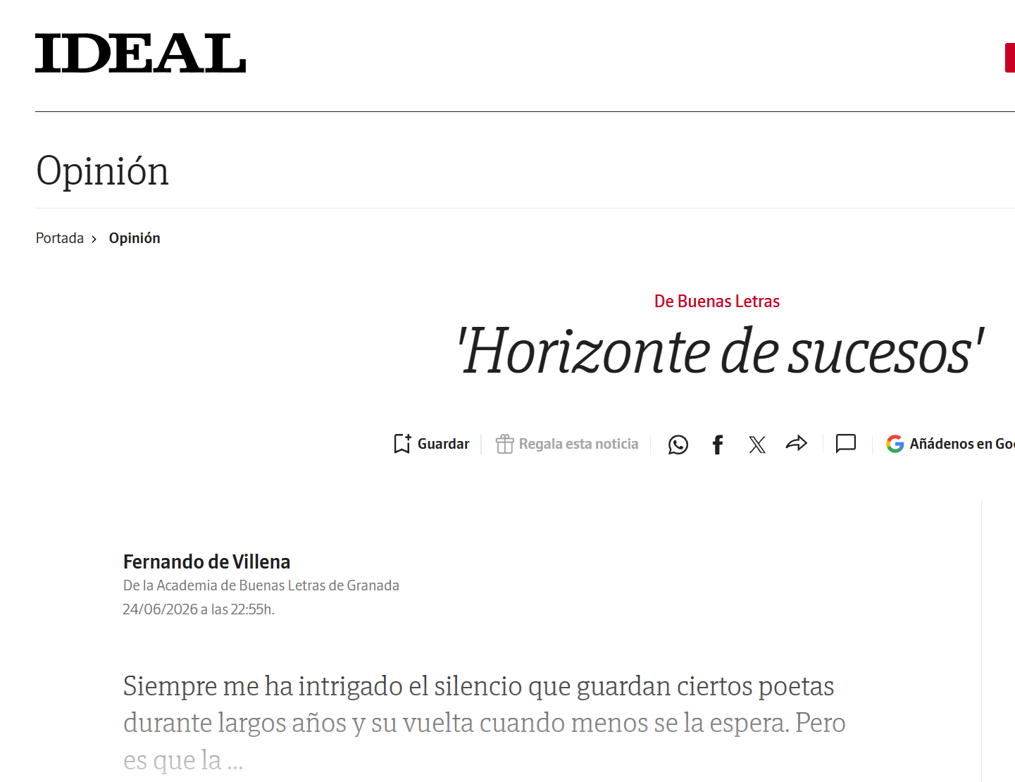 Portada de IDEAL / De la Academia de Buenas Letras de Granada